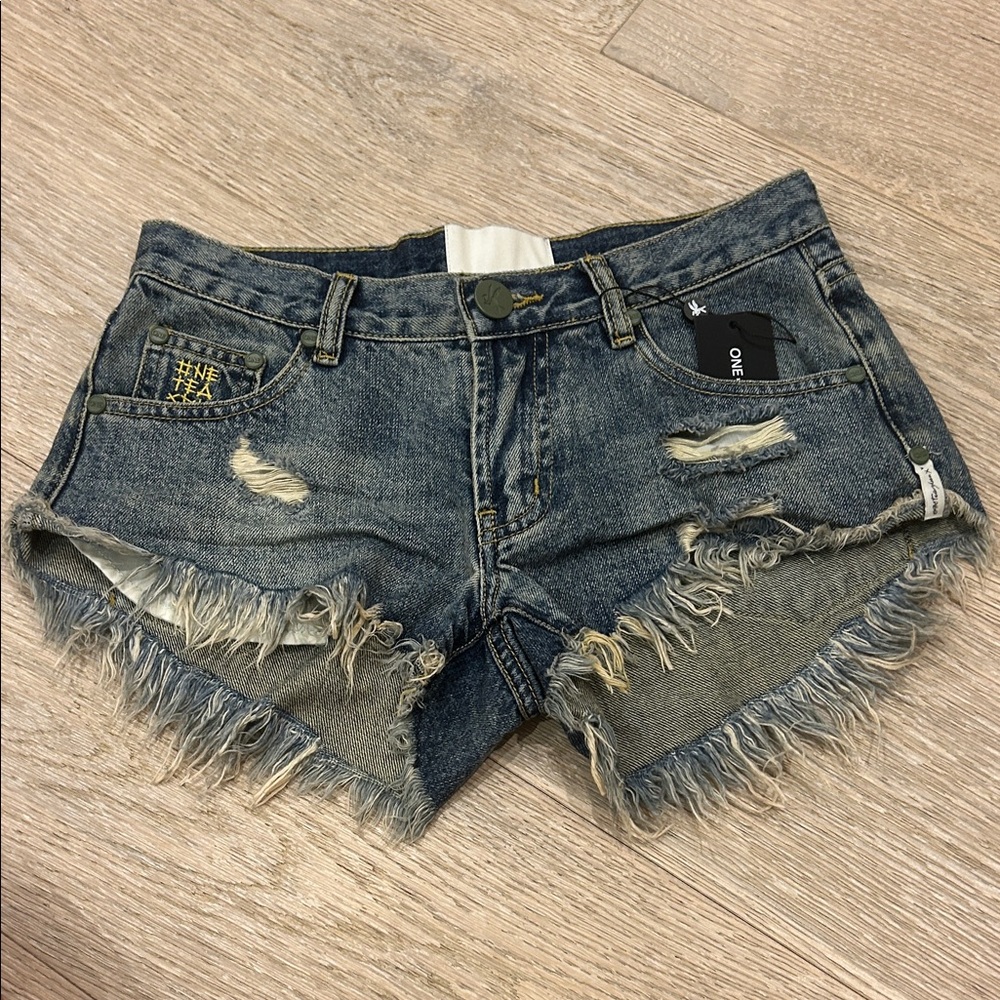 One Teaspoon Women's Frayed Jean Shorts - Blue